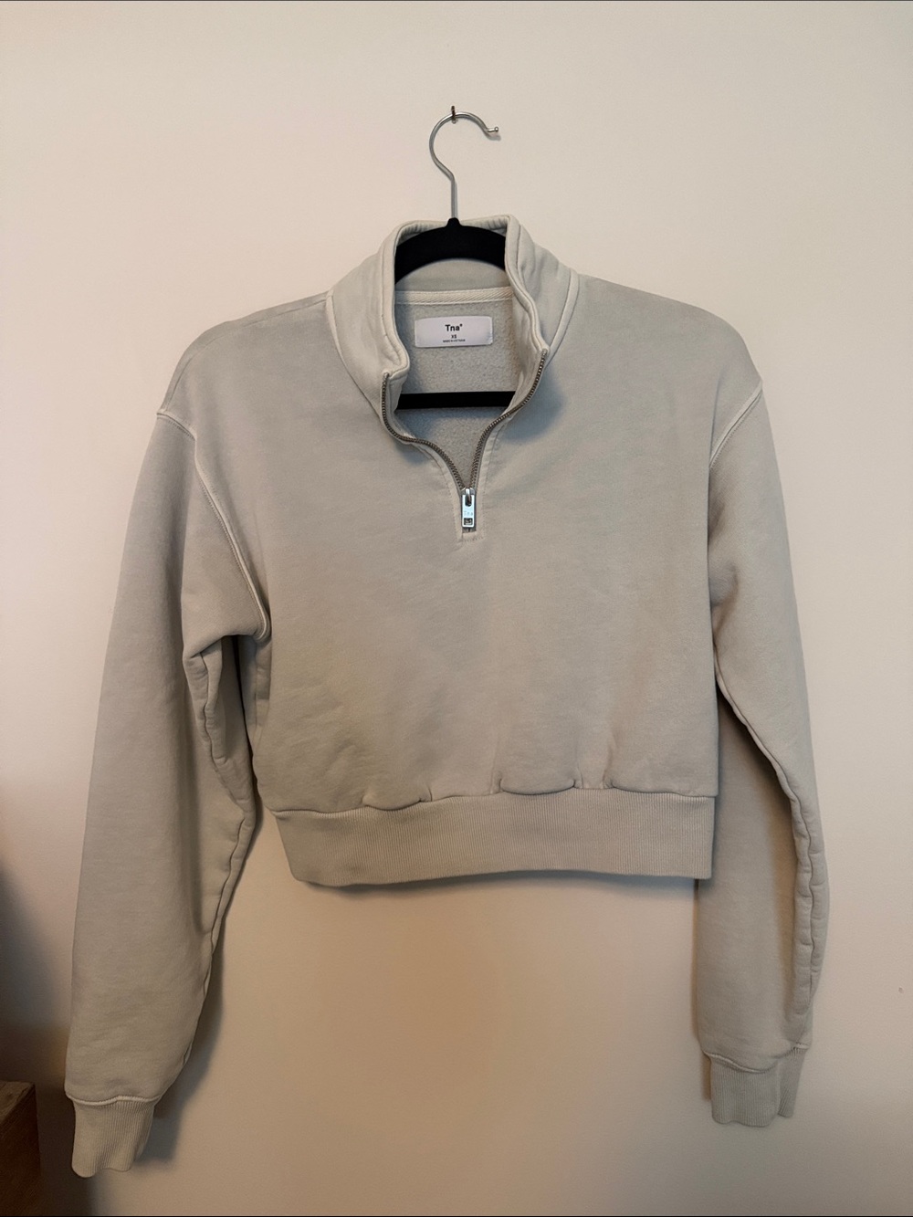 TNA Cropped Quarter-Zip Pullover in Light Gray